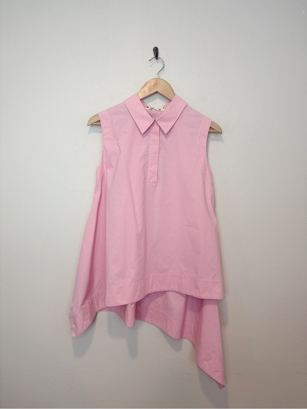 Marni Pink Sleeveless Asymmetric Hem Tunic Top Poplin Cotton Size Medium